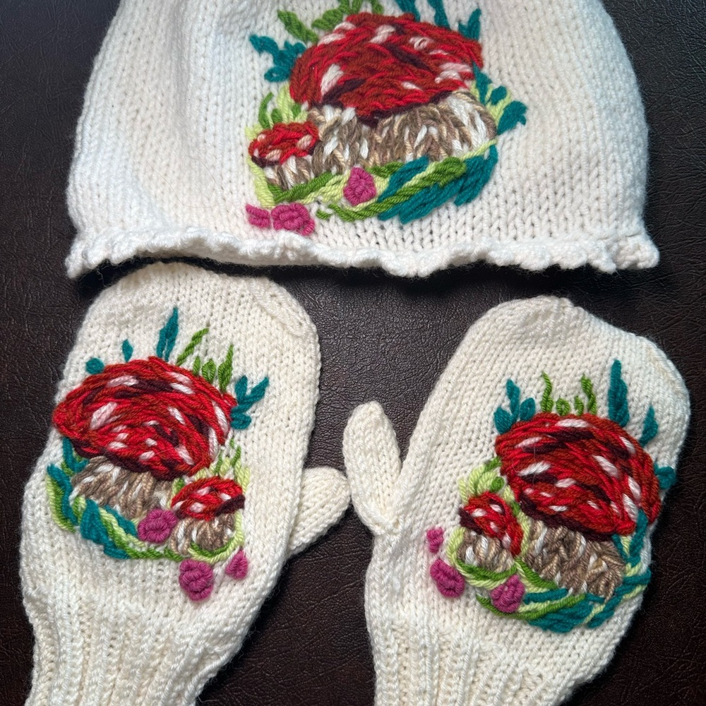Cozy Knit Mushroom Hat and Mittens Set